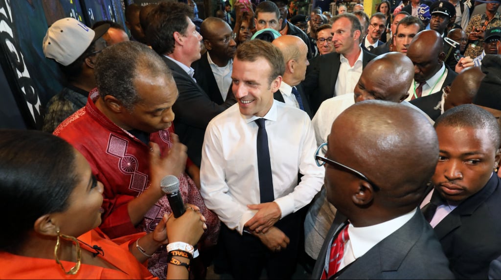Emmanuel Macron at the Afrika Shrine in Lagos.