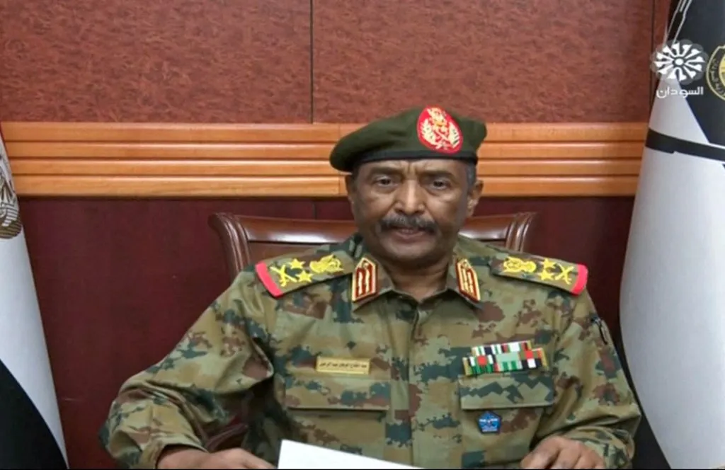 Screen grab taken from Sudan TV shows army general Abdel Fattah al-Burhan addressing the Sudanese people on October 25, 2021.