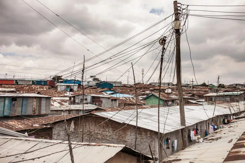 Rooftop view of slum in Kibera, Kenya
